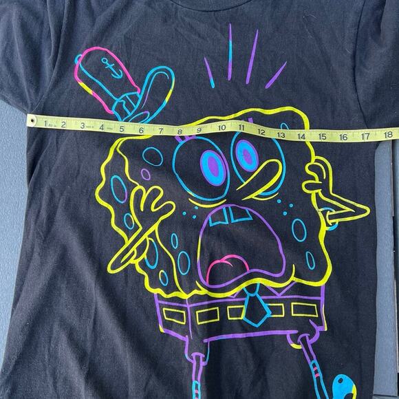 MF women's size S SpongeBob Square Pants neon black T-shirt - Picture 3 of 5